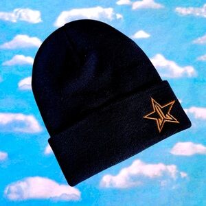 Black Beanie with Gold Star Embroidery